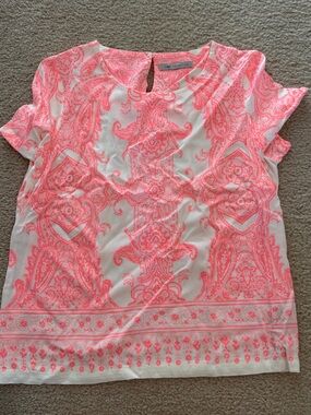 M&S neon Pink Paisley Short Sleeve Top